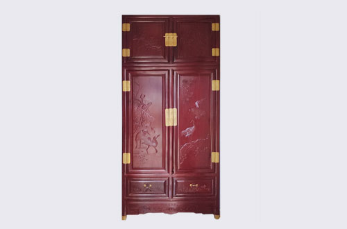 芦溪高端中式家居装修深红色纯实木衣柜
